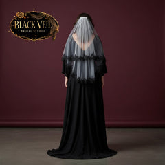 Black Lace White/Ivory Tulle 2 Layers Short Wedding Veil