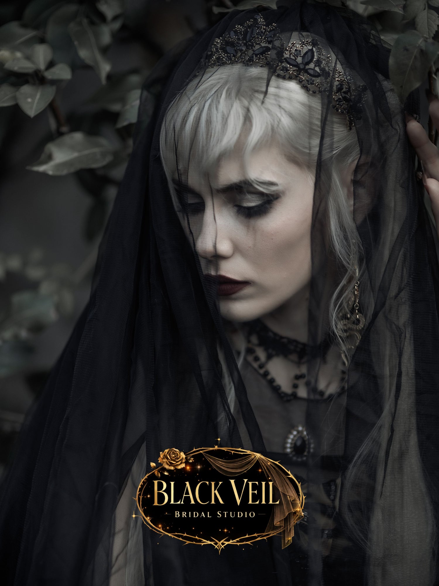 Black wedding veils designed for gothic and alternative bridal style