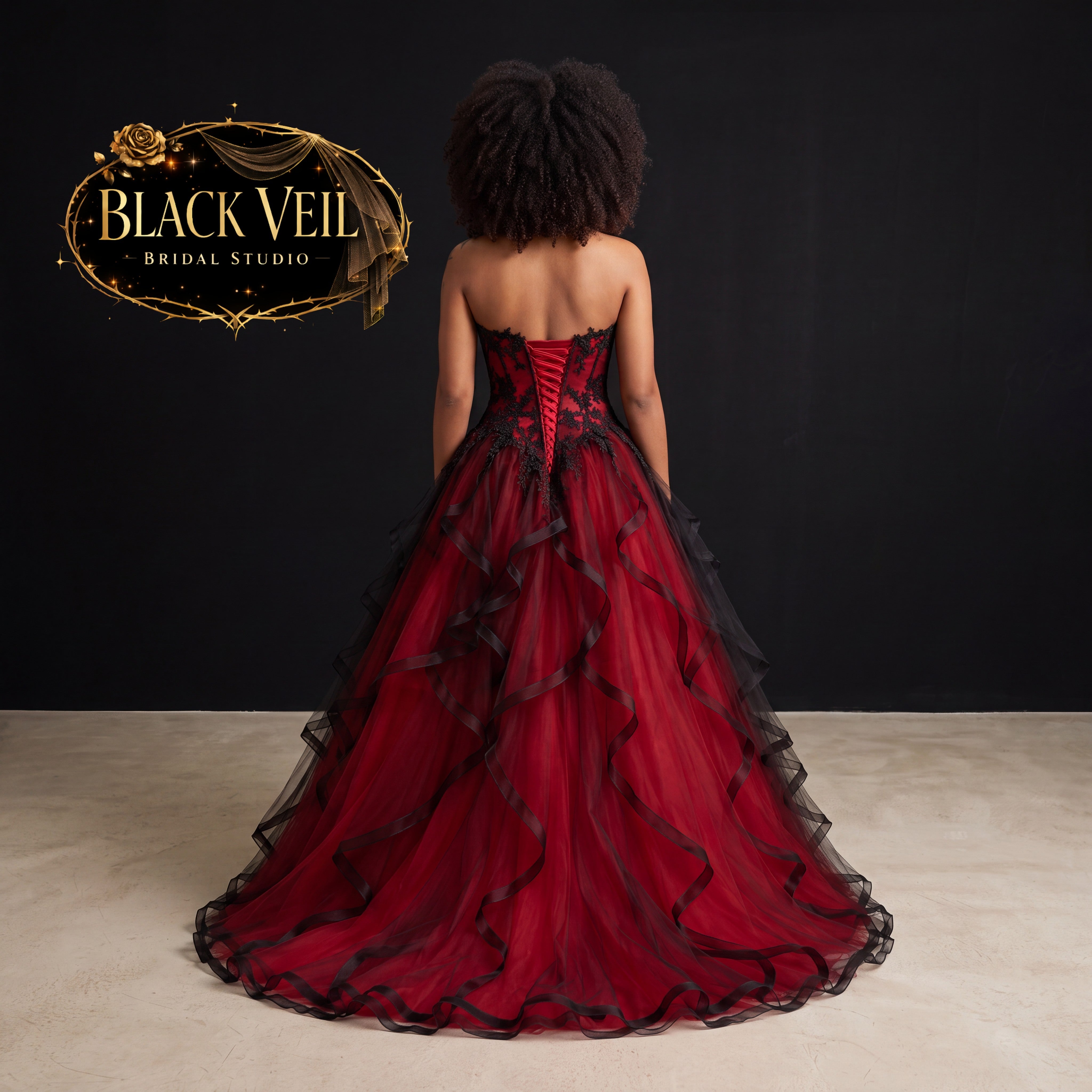 Akasha Red & Black Gothic Wedding Dress