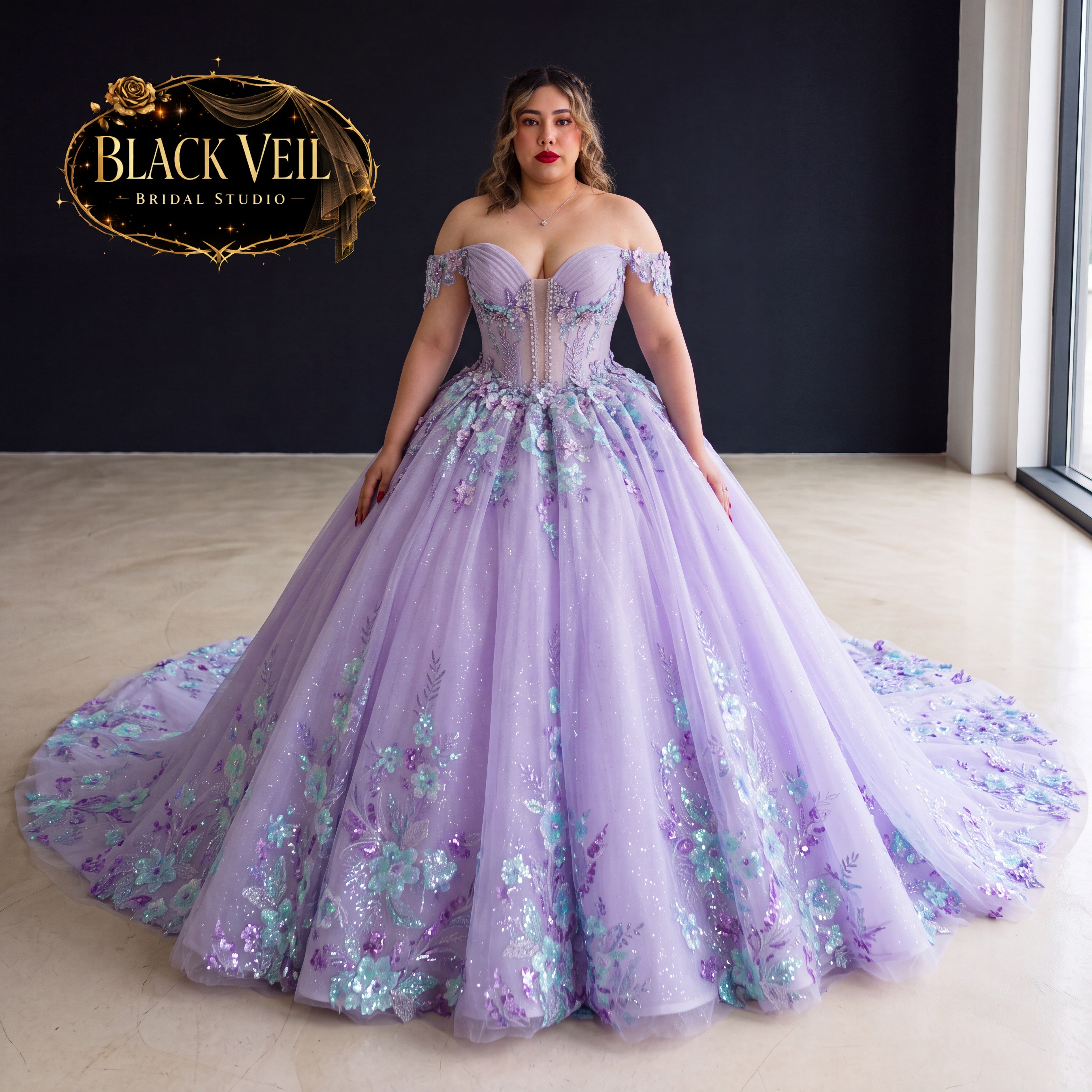 Anahita Purple Floral Wedding Dress Custom