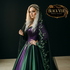 Artemisia Amethyst & Moss Wedding Dress With Vine Veil