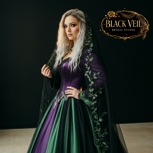 Artemisia Amethyst & Moss Wedding Dress With Vine Veil