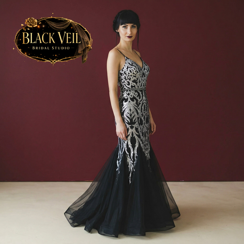 Ascelin Silver Sequined Black Wedding Dress