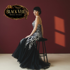 Ascelin Silver Sequined Black Wedding Dress