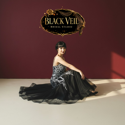 Ascelin Silver Sequined Black Wedding Dress