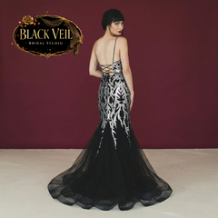 Ascelin Silver Sequined Black Wedding Dress