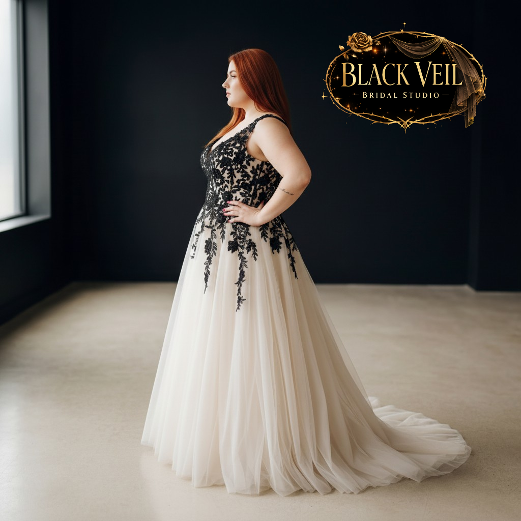 Aurora Black & Champagne Wedding Dress Black Veil Bridal Aurora Black & Champagne Wedding Dress Black Veil Bridal