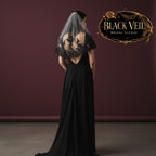 Black Sequined Lace Trimmed Wedding Veil Short With Comb