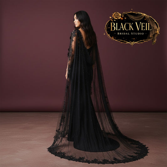 Black Pearls & Lace Shoulder Veil