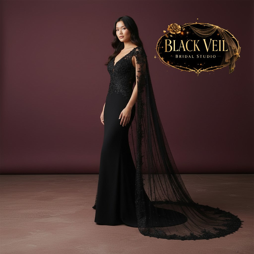 Black Pearls & Lace Shoulder Veil