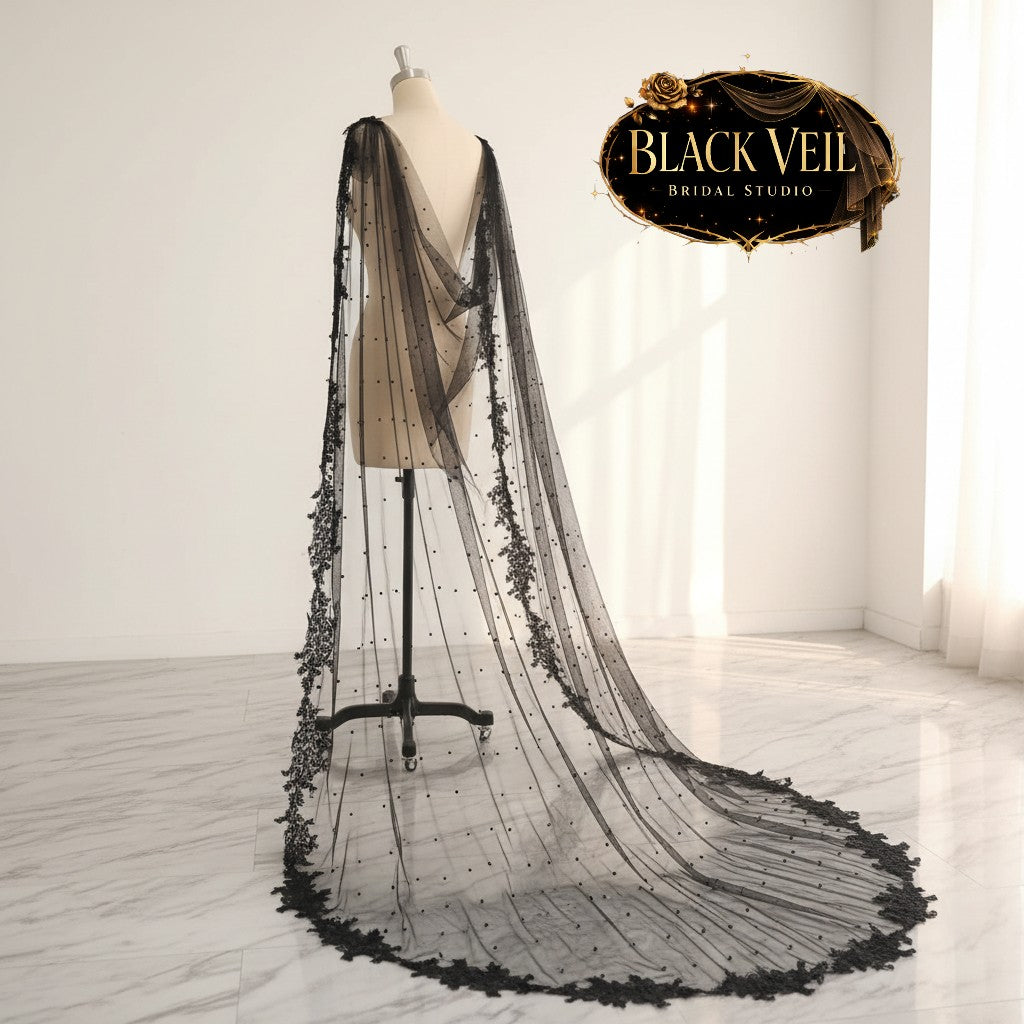 Black Pearls & Lace Shoulder Veil