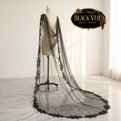 Black Pearls & Lace Shoulder Veil