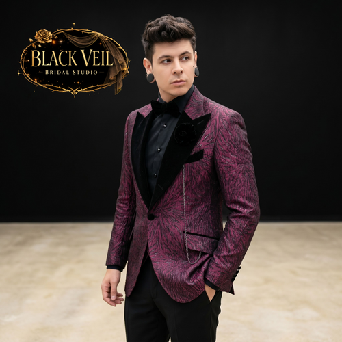 Burgundy & Black Jacquard Wedding Suit
