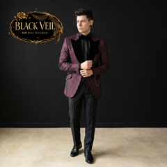 Burgundy & Black Jacquard Wedding Suit