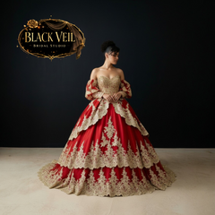 Cyra Gold & Red Wedding Dress
