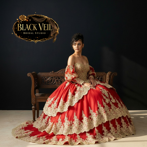 Cyra Gold & Red Wedding Dress