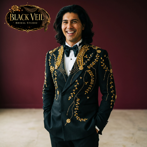 Black & Gold Baroque Embroidered Wedding Suit