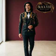 Black & Gold Baroque Embroidered Wedding Suit