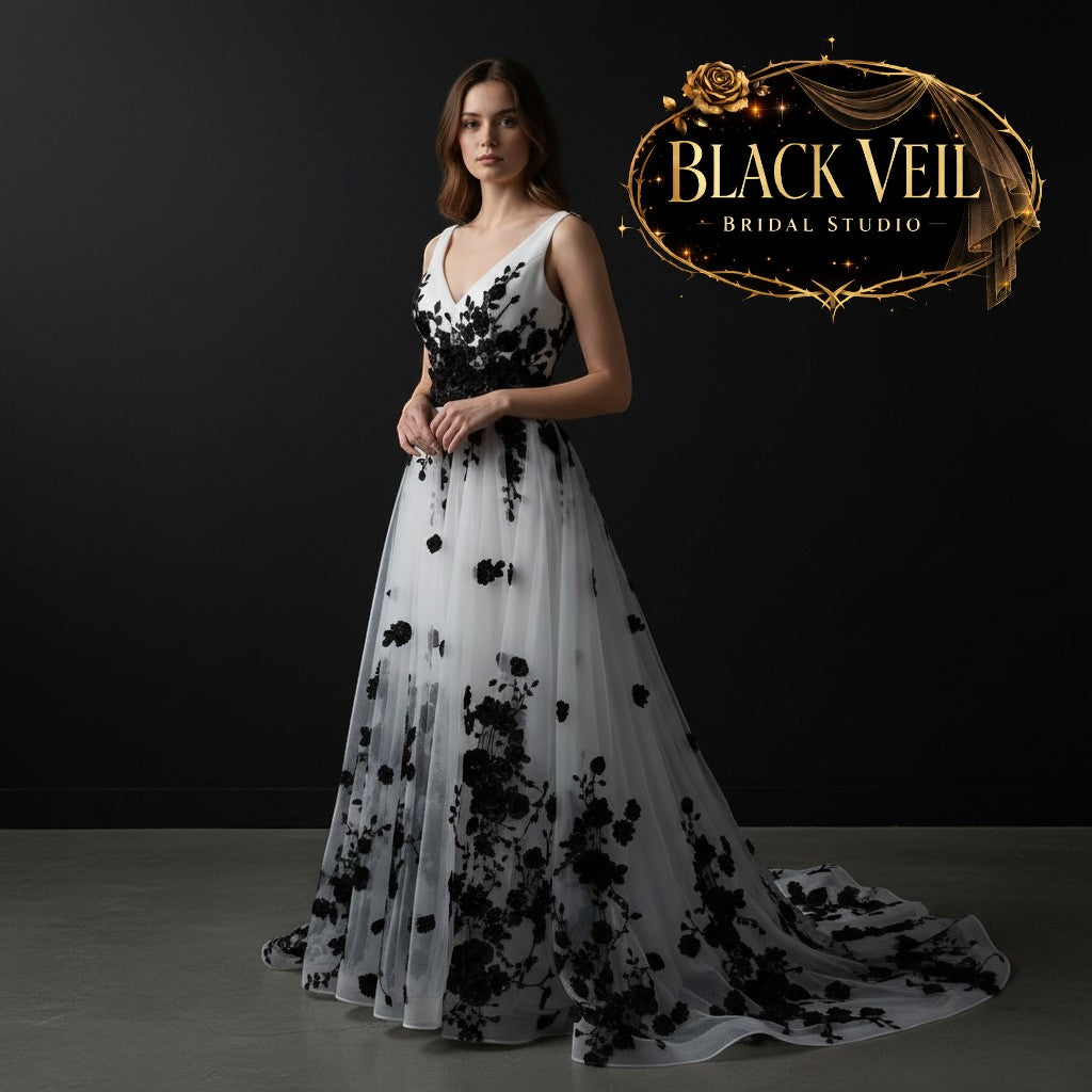 Hemera White & Black Wedding Dress
