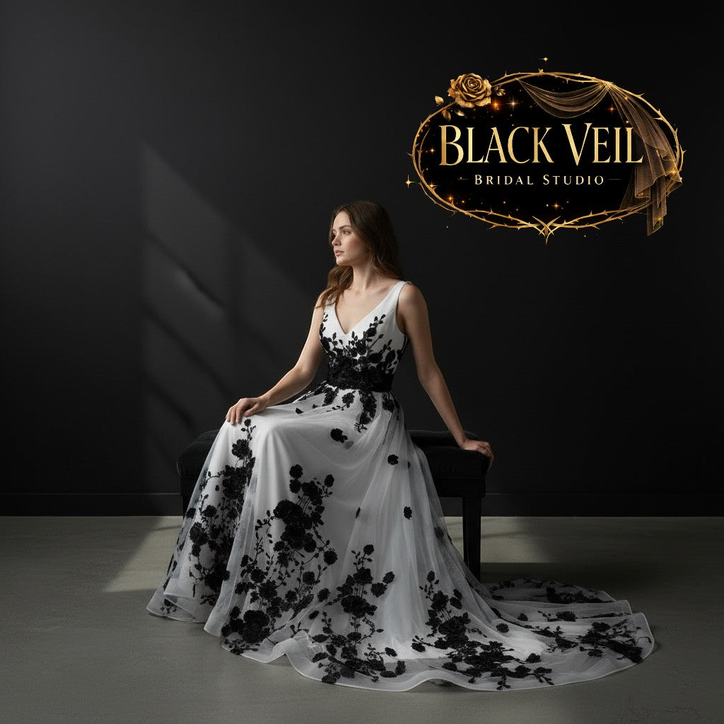 Hemera White & Black Wedding Dress