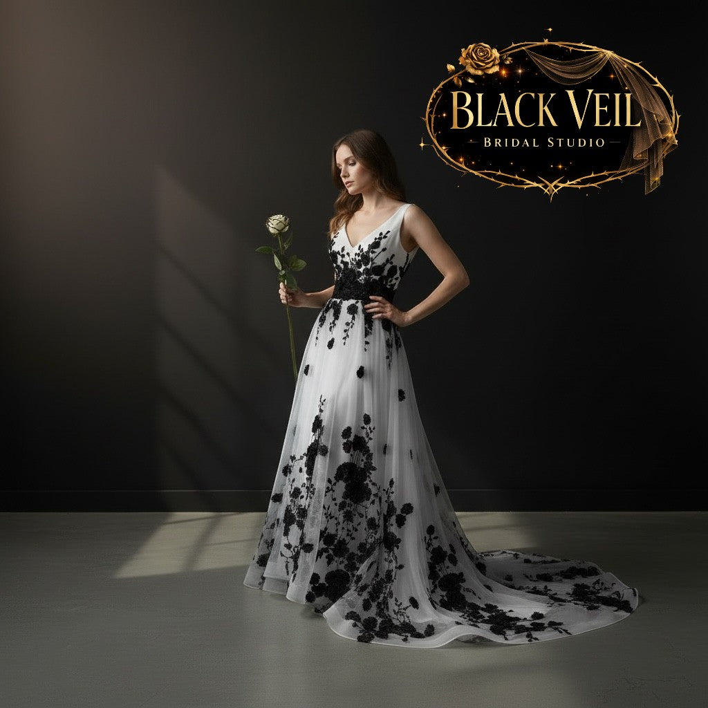 Hemera White & Black Wedding Dress