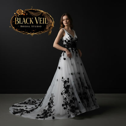Hemera White & Black Wedding Dress
