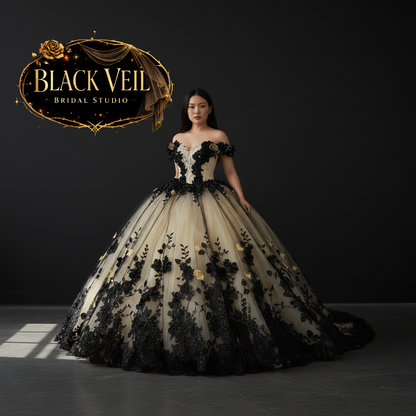 Lamia Black Floral Wedding Dress