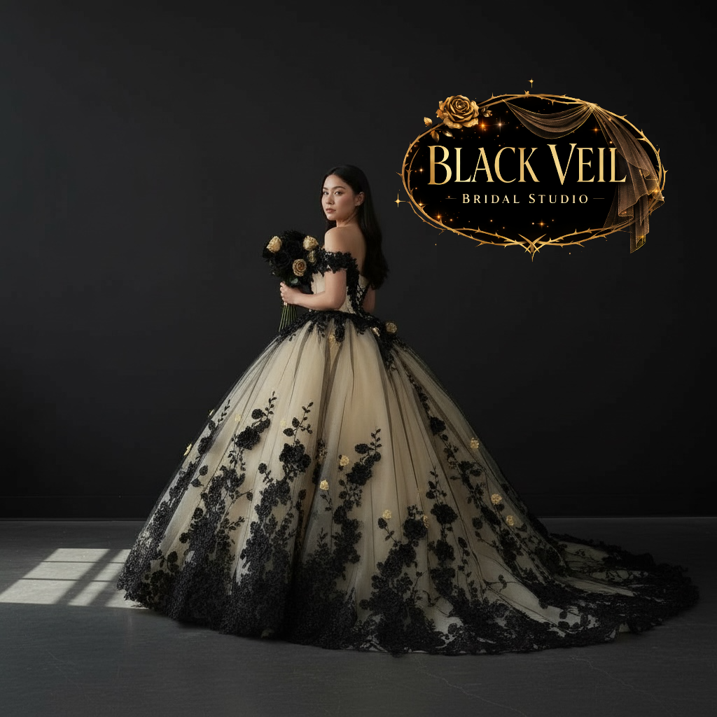 Lamia Black Floral Wedding Dress