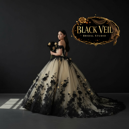 Lamia Black Floral Wedding Dress