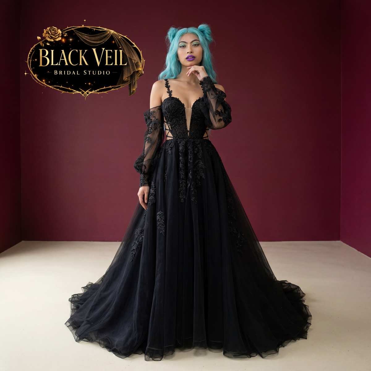 Nova Black Wedding Dress – Black Veil Bridal