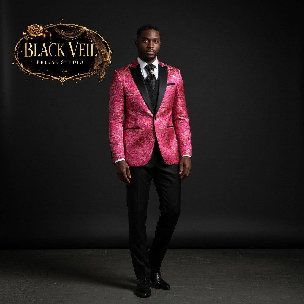 Men's 3pc Jacquard Suit In Cloud Pink