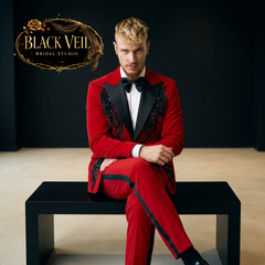 Bold Red & Black Statement 2pc Suit