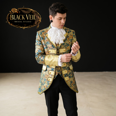 Royal Renaissance Men’s Suit – 3-Piece Gold Brocade Wedding & Formal Set
