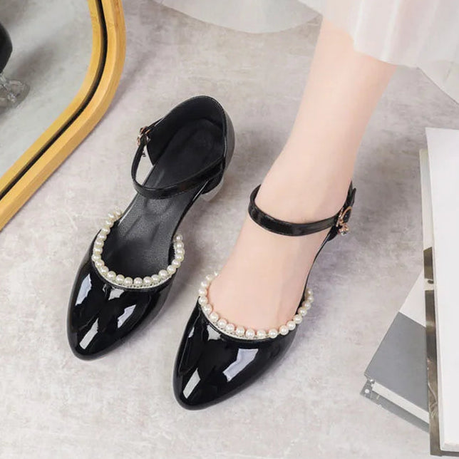 Patent Leather Bridal Pumps With Pearls & Transparent Heels