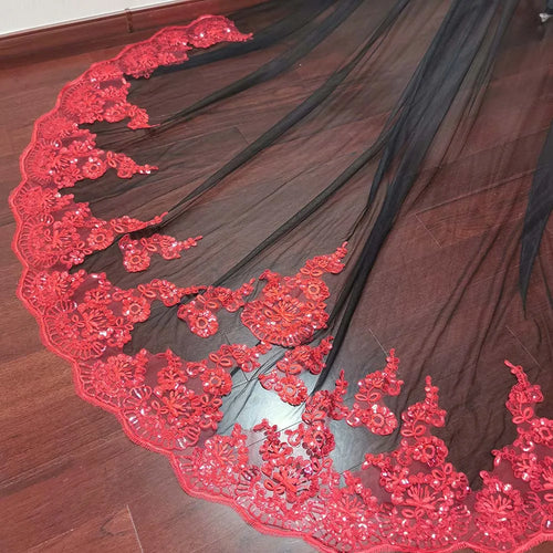 Black and Red Sequin Wedding Veil