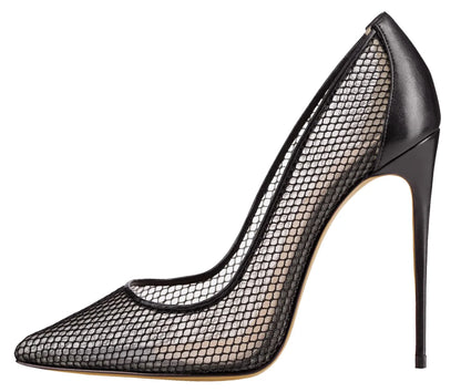 Bridal Pointed Toe Black Mesh Stilettos