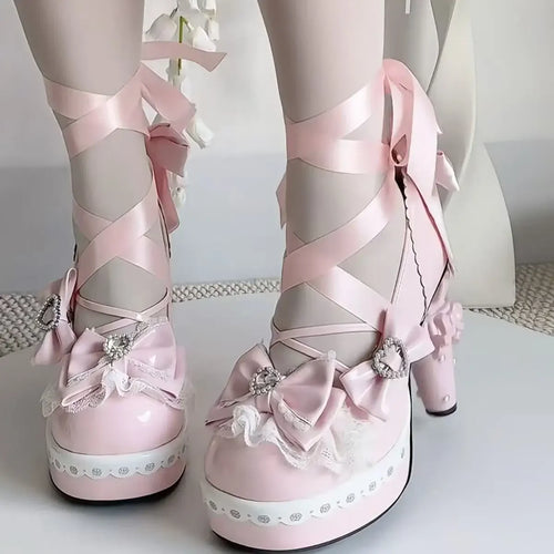 Lolita Style Ribbons & Hearts Bridal High Heels