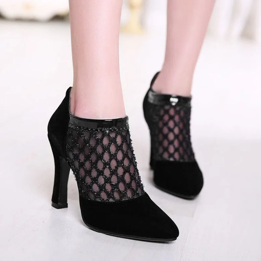 Black Mesh Bridal Heels