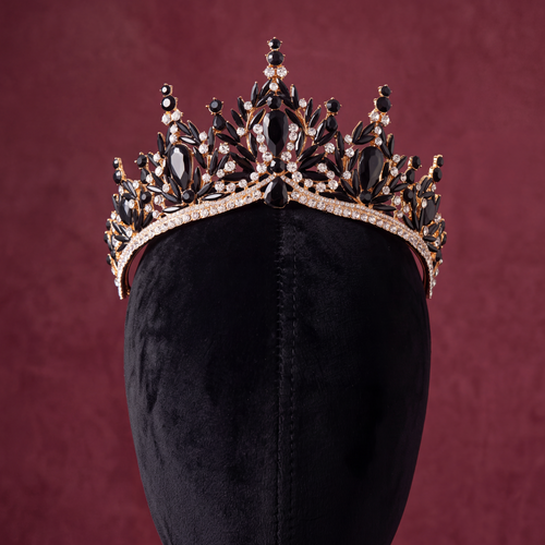Royal Baroque Vintage Black & Gold Tone Crystal Wedding Tiara