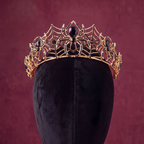 Gothic Spiderweb Black & Gold Tone Crystal Tiara
