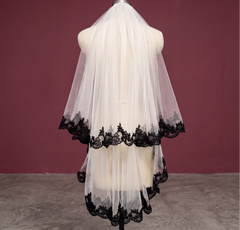 Black Lace White/Ivory Tulle 2 Layers Short Wedding Veil