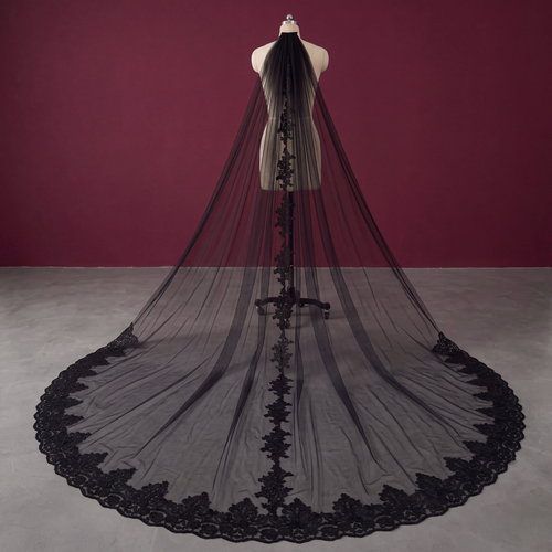 Black Tulle & Lace Gothic Bridal Veil