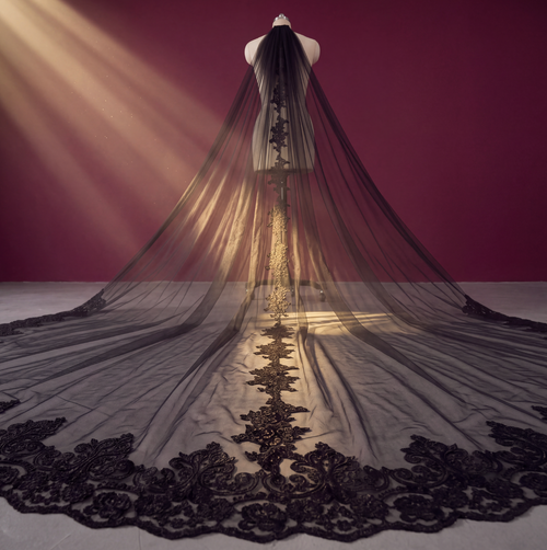 Black Tulle & Lace Gothic Bridal Veil