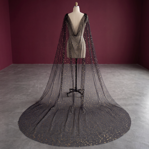 Gold Stars Black Shoulder Veil