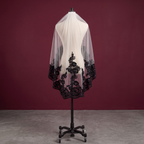 Black Sequined Lace Trimmed Wedding Veil Short With Comb