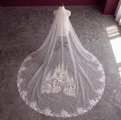 Castle Embroidered Cathedral Length Wedding Veil