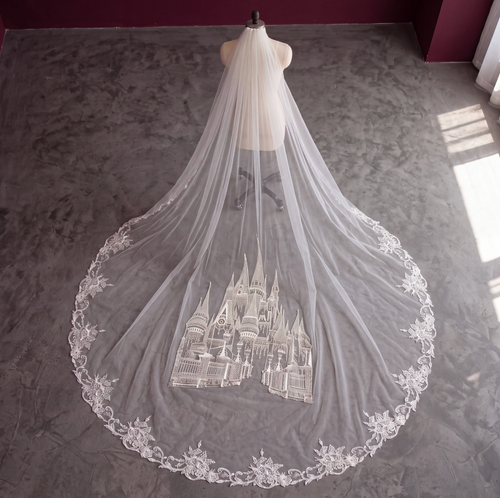 Castle Embroidered Cathedral Length Wedding Veil