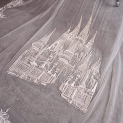 Castle Embroidered Cathedral Length Wedding Veil