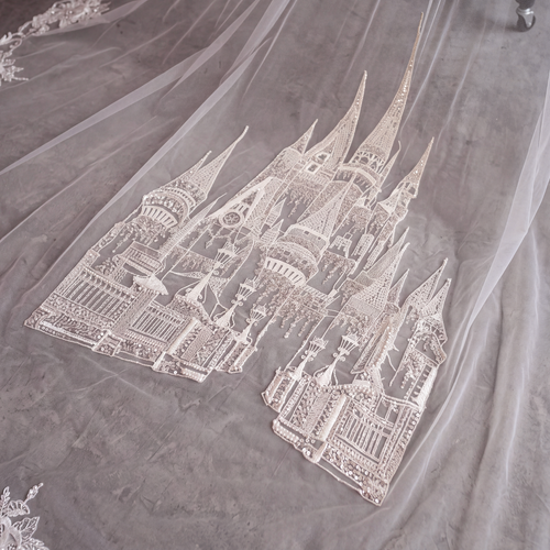 Castle Embroidered Cathedral Length Wedding Veil
