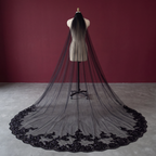 Cathedral Black Wedding Veil With Sequined Lace